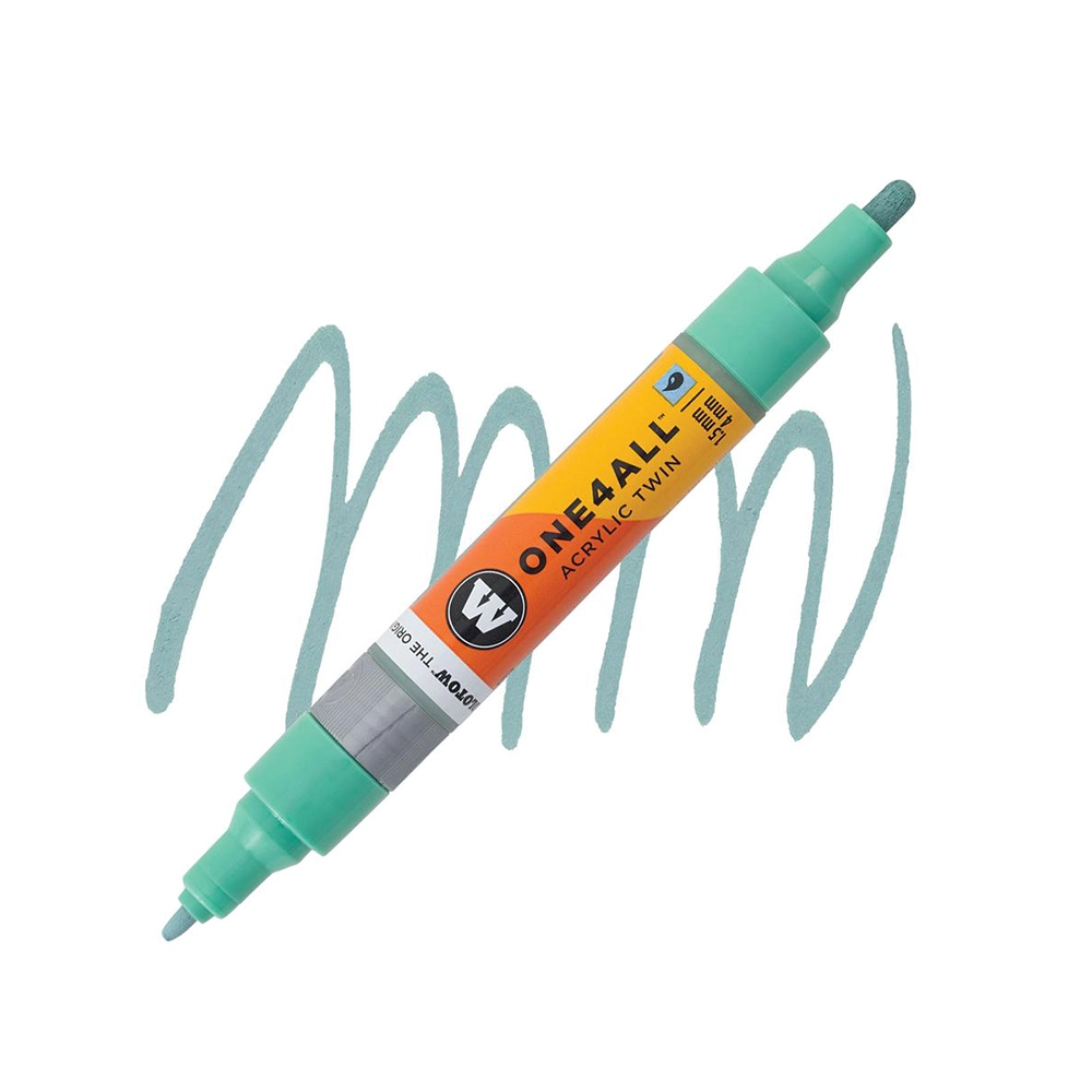 Molotow ONE4ALL Acryl Twin двустранен акрилен маркер, 1,5 + 4 мм, пастелно езерно син